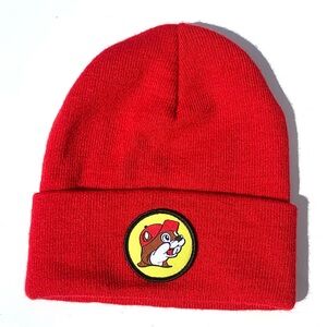Buc-ee's Gas Station Knit Red Beanie Cap Hat Beaver Logo Patch